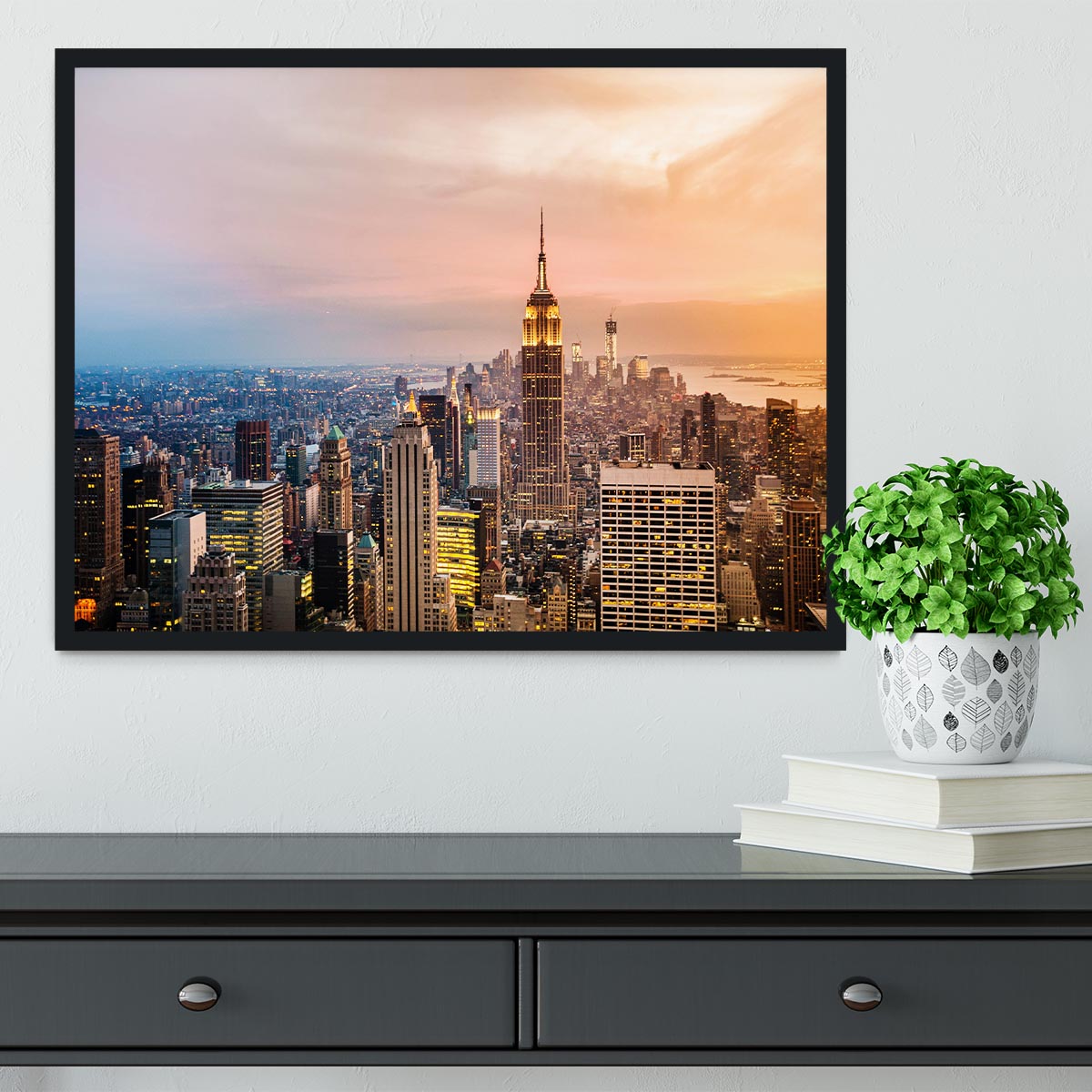New York skyline skyscrapers at sunset Framed Print - Canvas Art Rocks - 2
