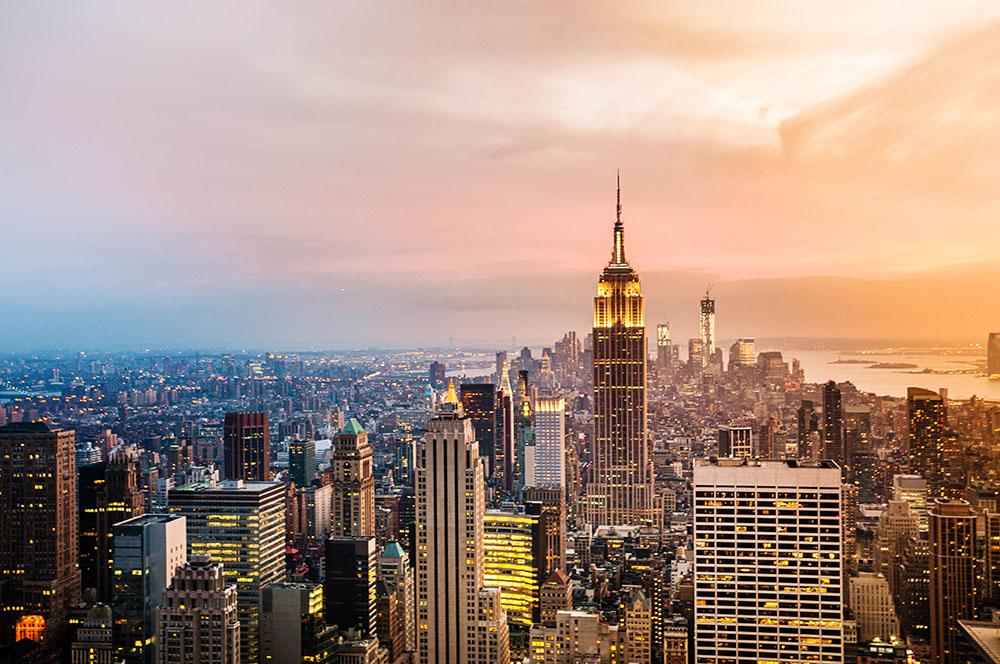 New York skyline skyscrapers at sunset Wall Mural Wallpaper - Canvas Art Rocks - 1