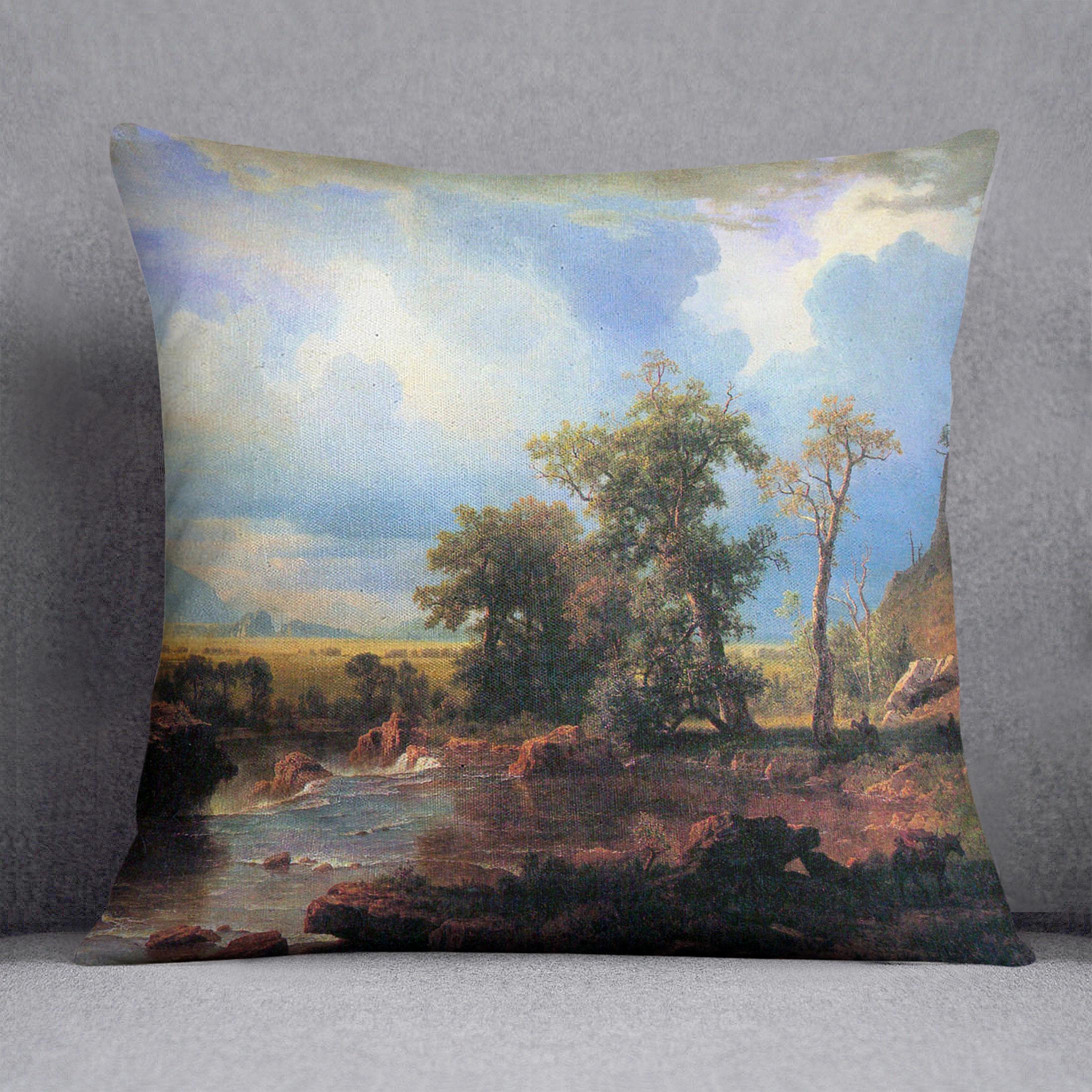 Northern fork of the Plate Nebraska by Bierstadt Cushion - Canvas Art Rocks - 1