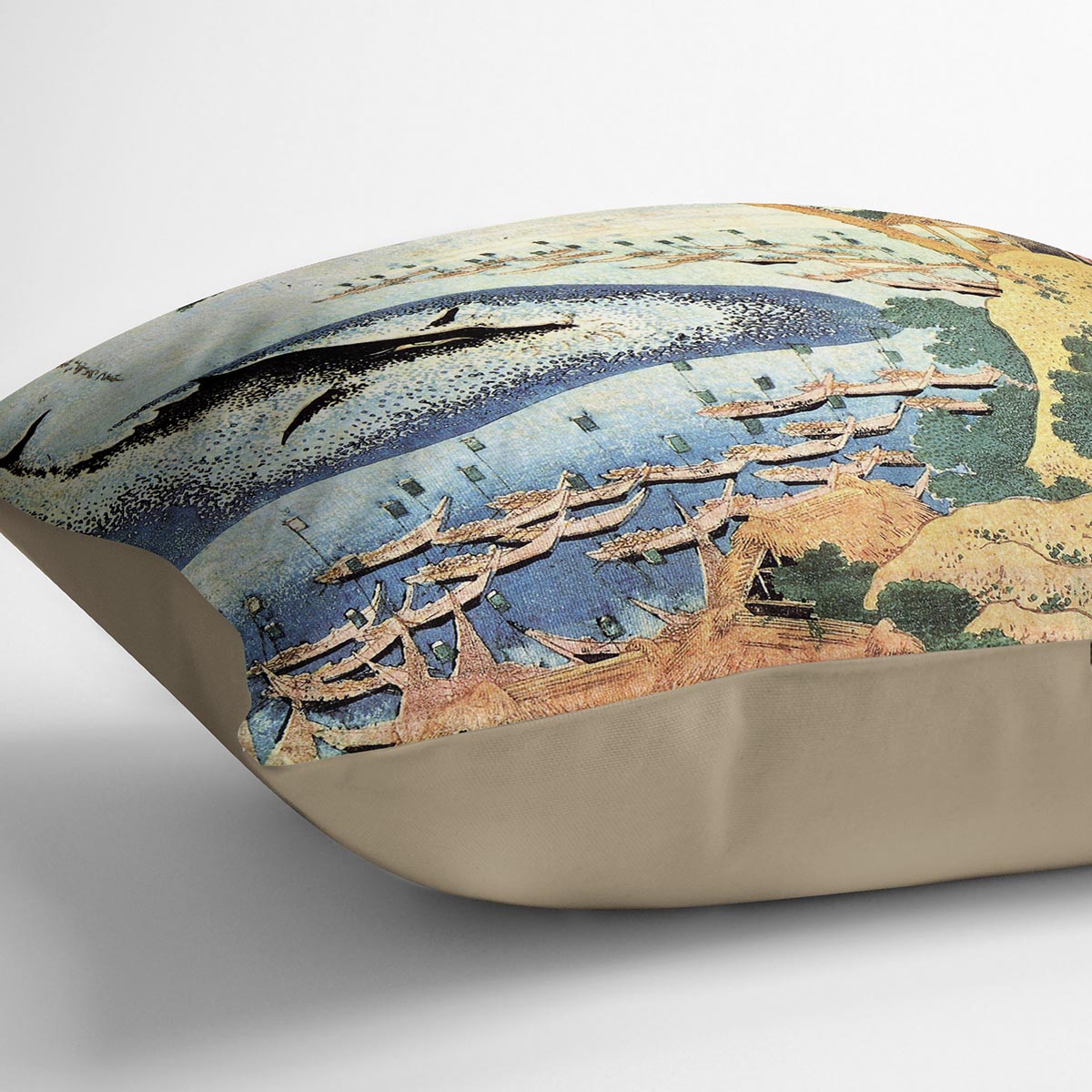 Ocean landscape and whale by Hokusai Cushion