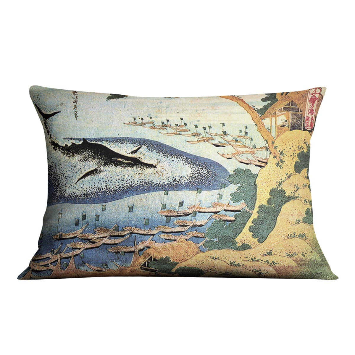 Ocean landscape and whale by Hokusai Cushion