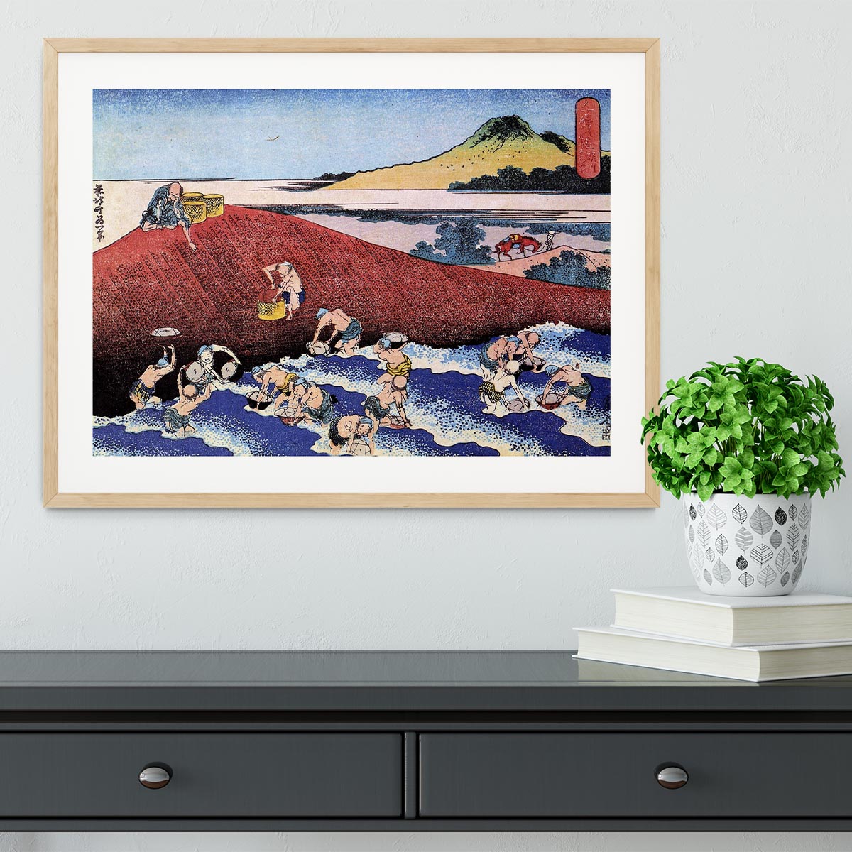 Ocean landscape with fishermen by Hokusai Framed Print - Canvas Art Rocks - 3