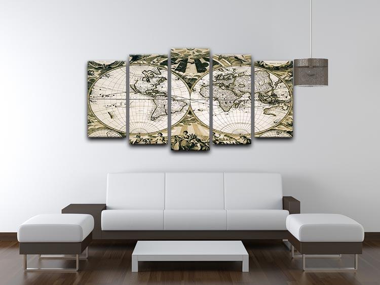 Old paper world map Holland 5 Split Panel Canvas - Canvas Art Rocks - 3