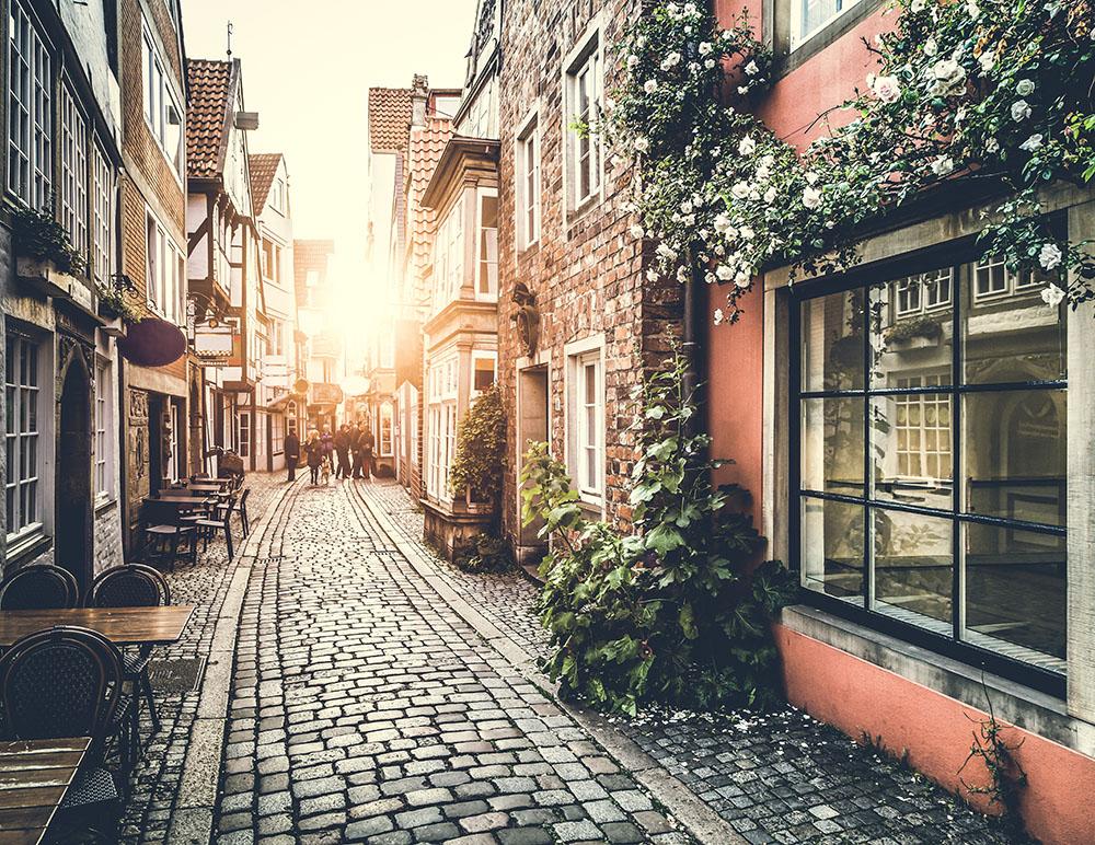 Old town in Europe at sunset Wall Mural Wallpaper - Canvas Art Rocks - 1