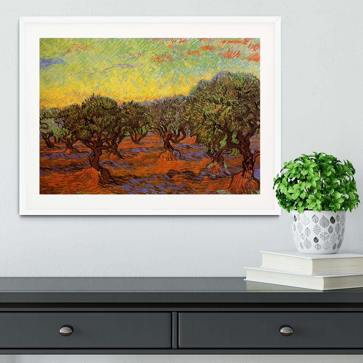 Olive Grove Orange Sky by Van Gogh Framed Print - Canvas Art Rocks - 5