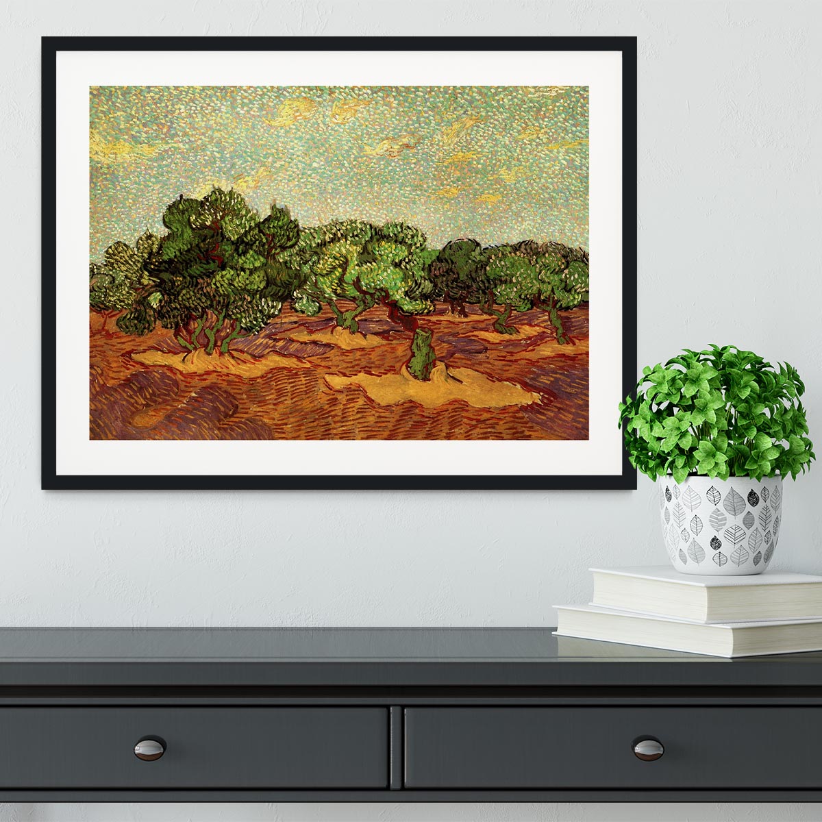 Olive Grove Pale Blue Sky by Van Gogh Framed Print - Canvas Art Rocks - 1