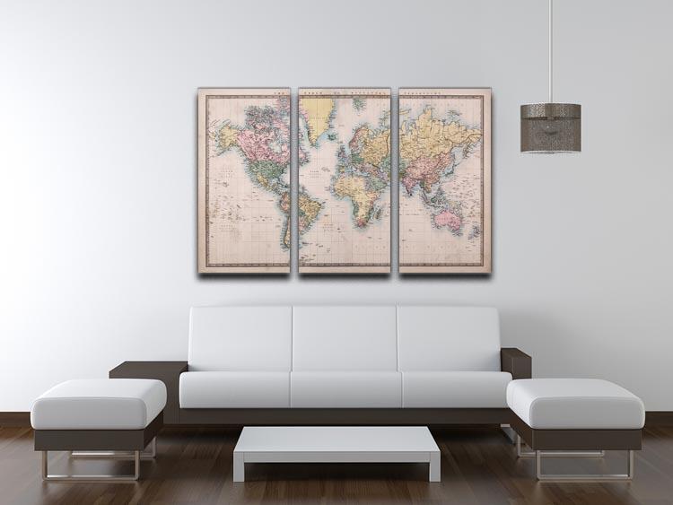 Original old hand coloured map 3 Split Panel Canvas Print - Canvas Art Rocks - 3