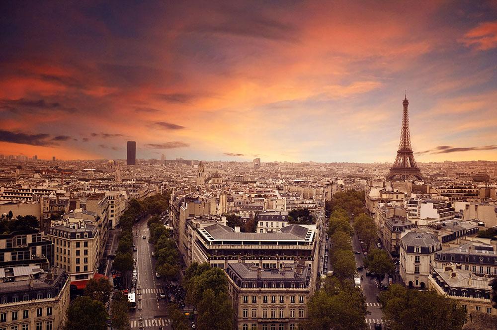 Paris sunset Skyline Wall Mural Wallpaper - Canvas Art Rocks - 1