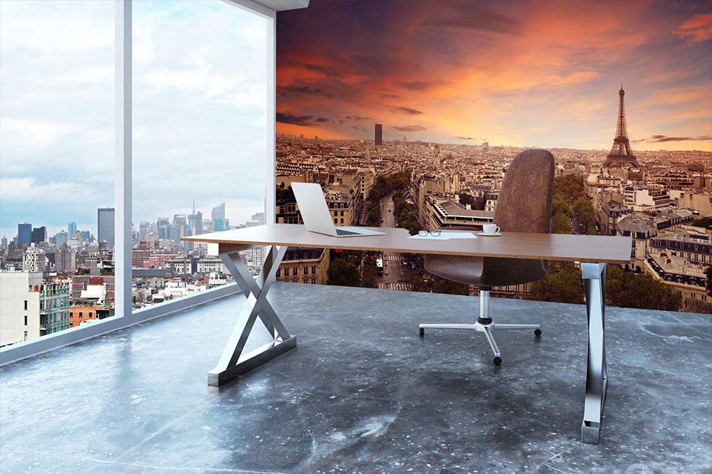 Paris sunset Skyline Wall Mural Wallpaper - Canvas Art Rocks - 3