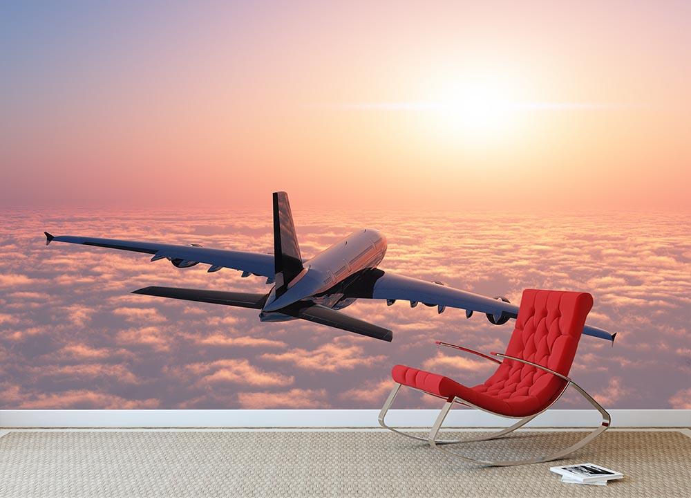 Passenger plane above the clouds Wall Mural Wallpaper - Canvas Art Rocks - 2