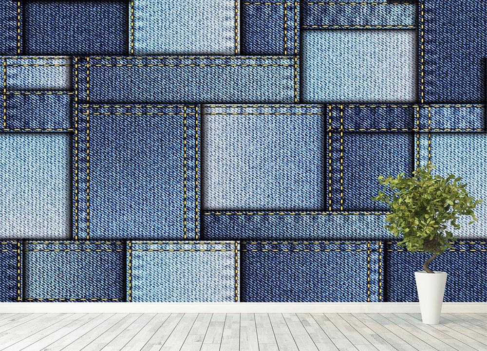 Patchwork of denim fabric Wall Mural Wallpaper - Canvas Art Rocks - 4