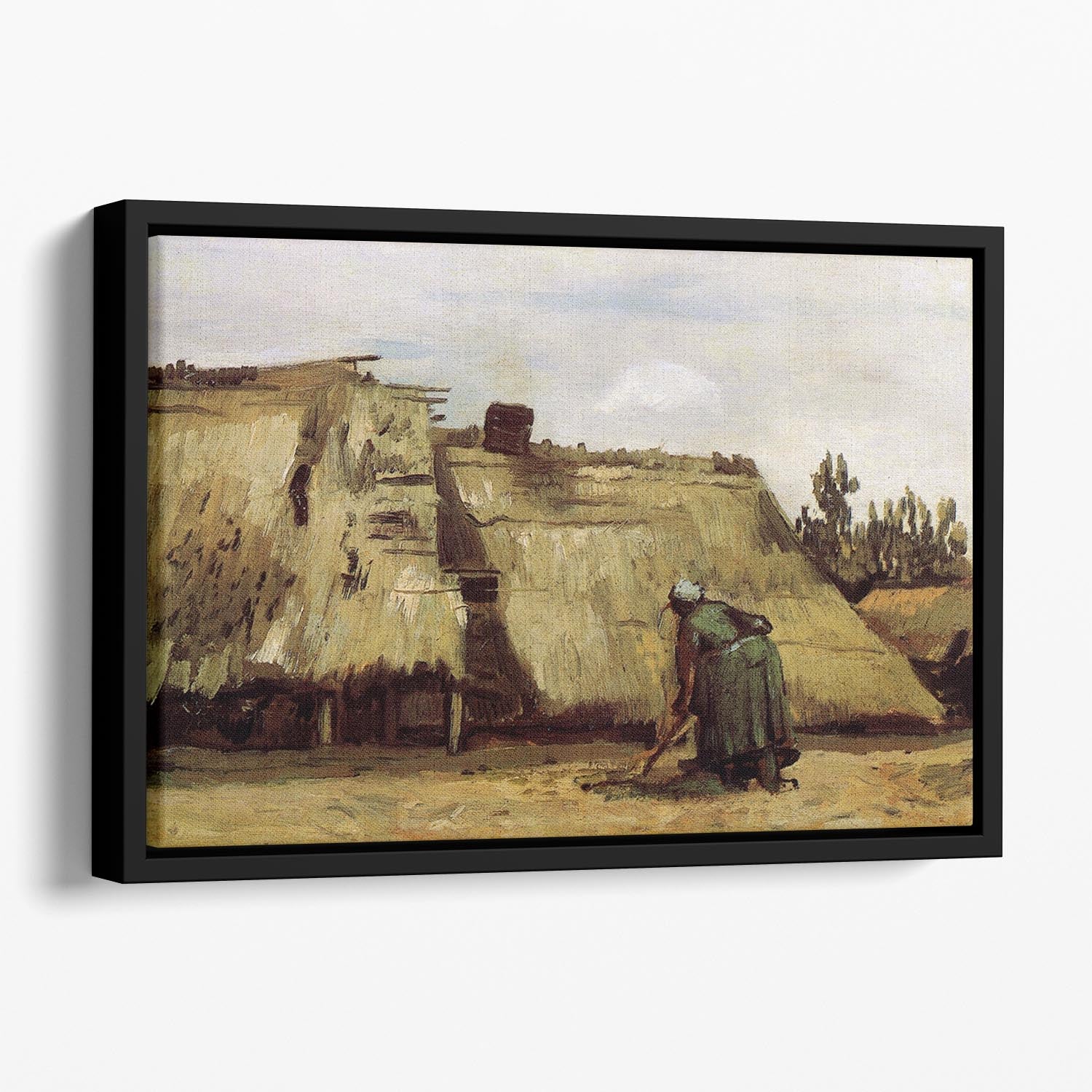 Peasant Woman Digging in Front of Her Cottage by Van Gogh Floating Framed Canvas