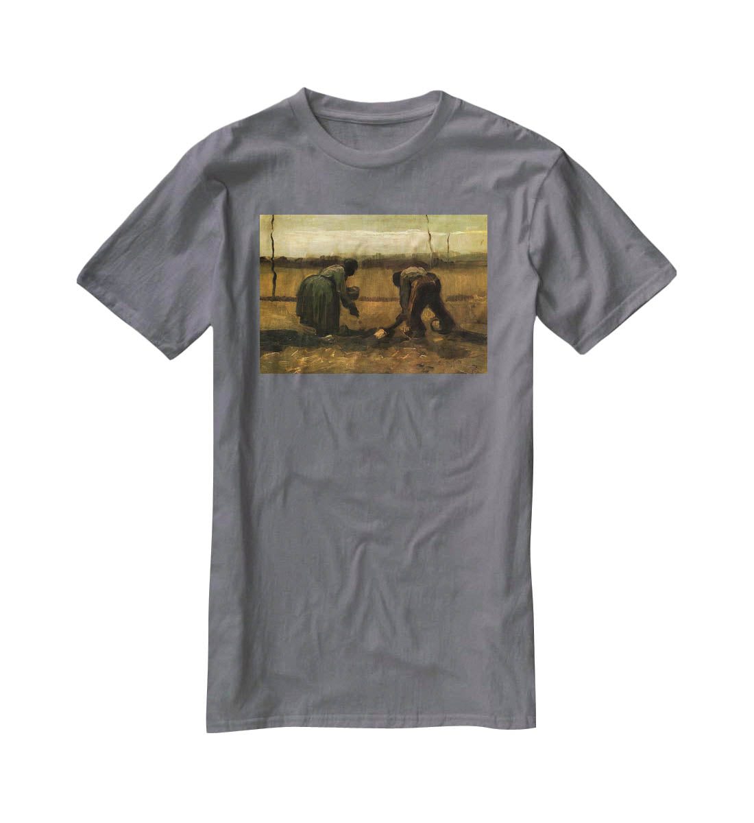 Peasant and Peasant Woman Planting Potatoes by Van Gogh T-Shirt - Canvas Art Rocks - 3