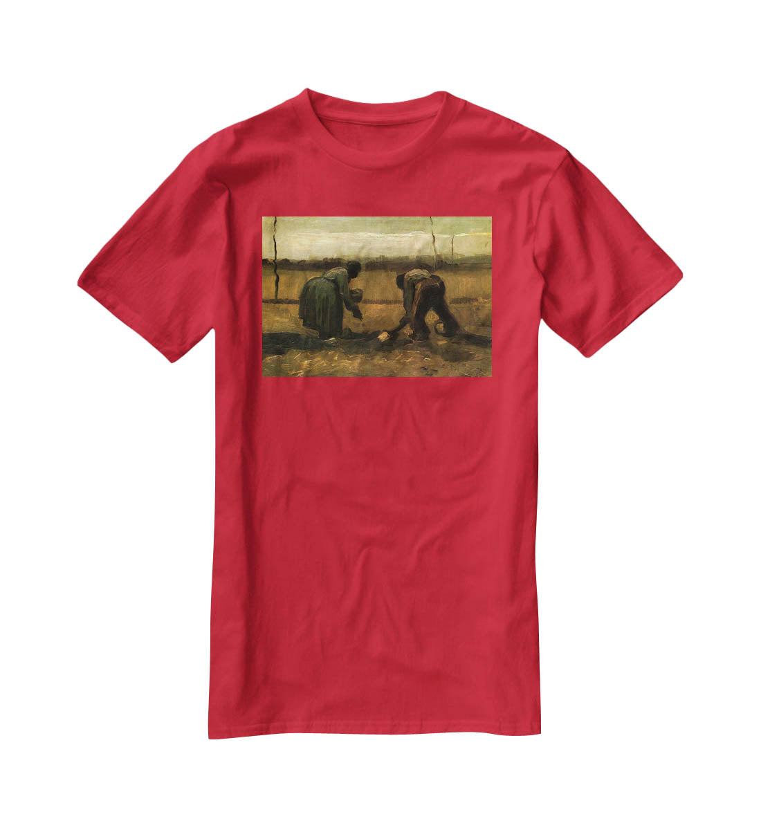 Peasant and Peasant Woman Planting Potatoes by Van Gogh T-Shirt - Canvas Art Rocks - 4