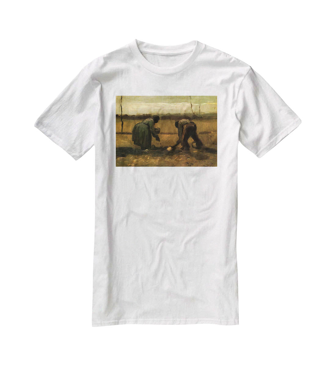 Peasant and Peasant Woman Planting Potatoes by Van Gogh T-Shirt - Canvas Art Rocks - 5