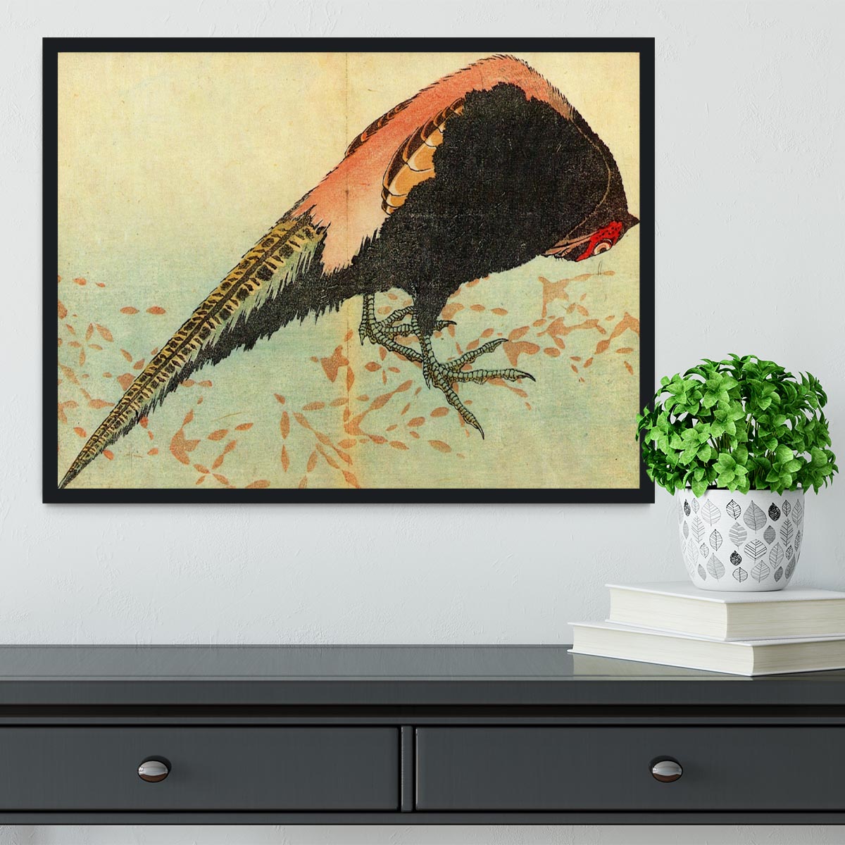 Pheasant on the snow by Hokusai Framed Print - Canvas Art Rocks - 2
