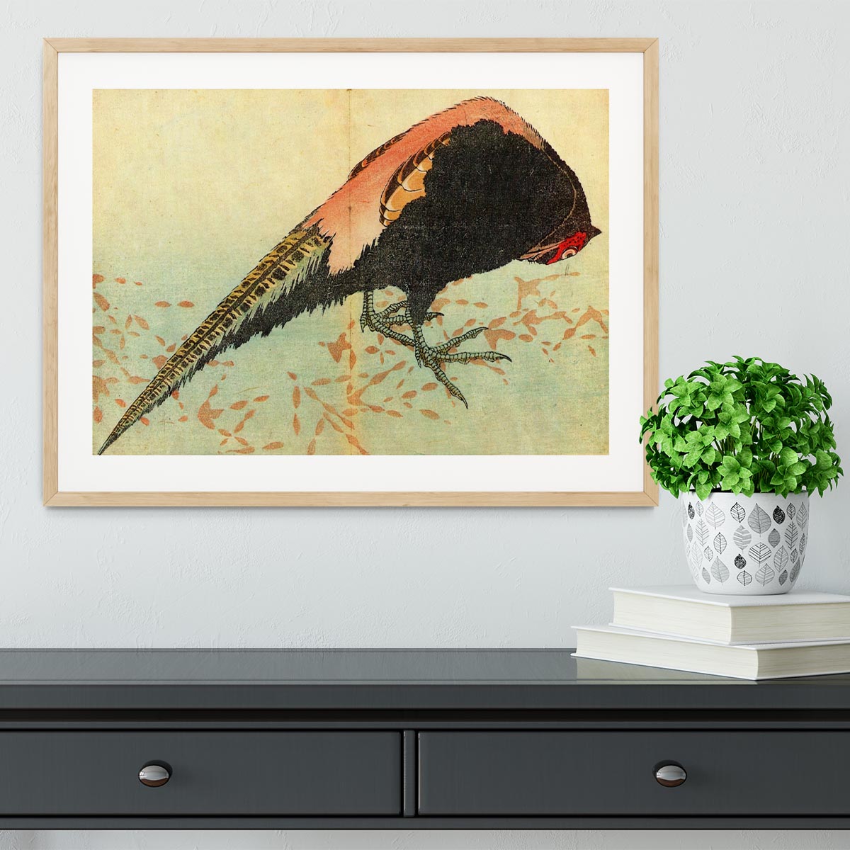 Pheasant on the snow by Hokusai Framed Print - Canvas Art Rocks - 3