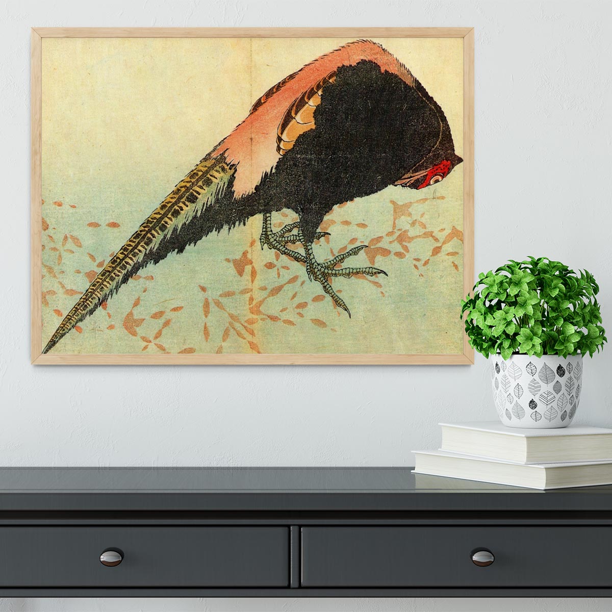 Pheasant on the snow by Hokusai Framed Print - Canvas Art Rocks - 4