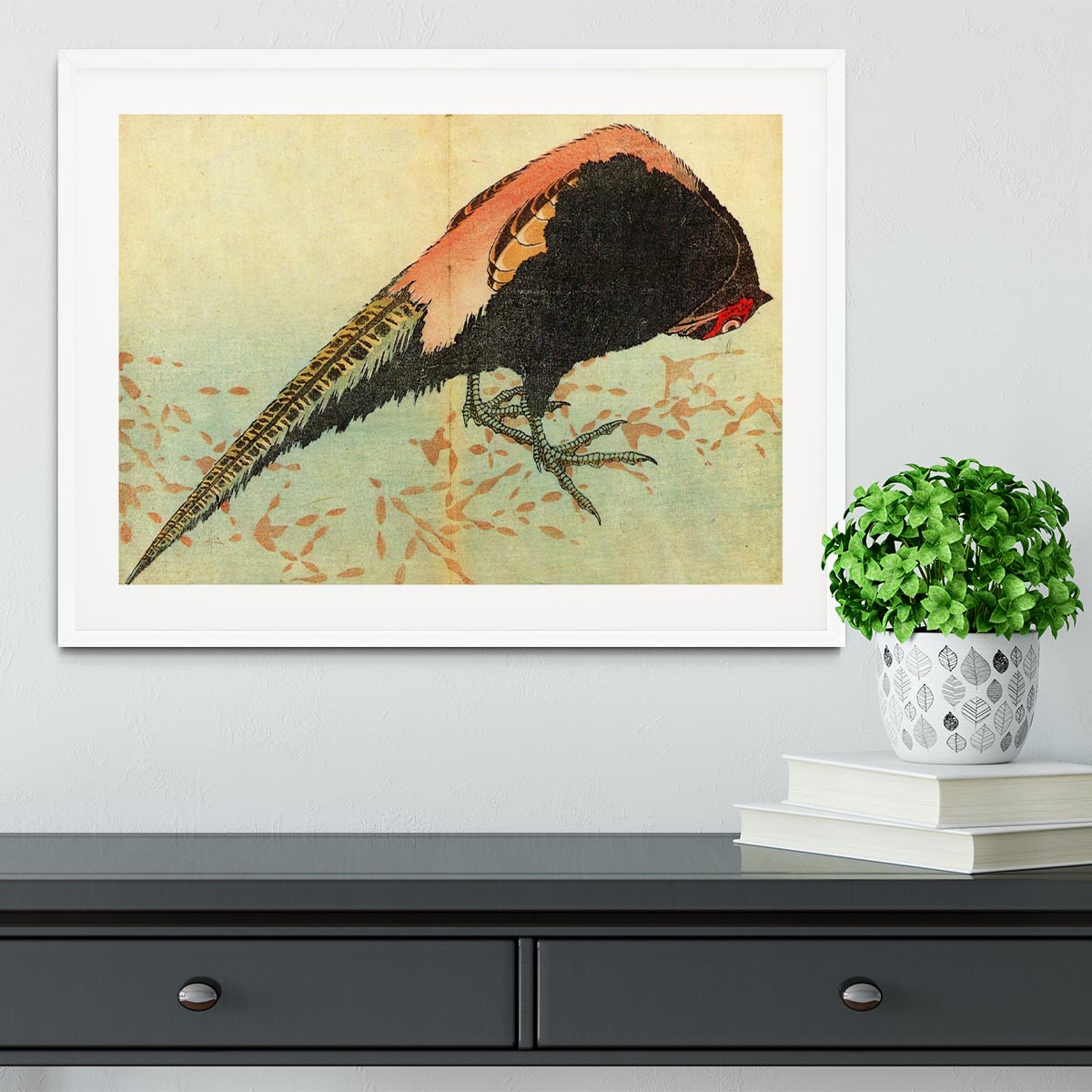 Pheasant on the snow by Hokusai Framed Print - Canvas Art Rocks - 5