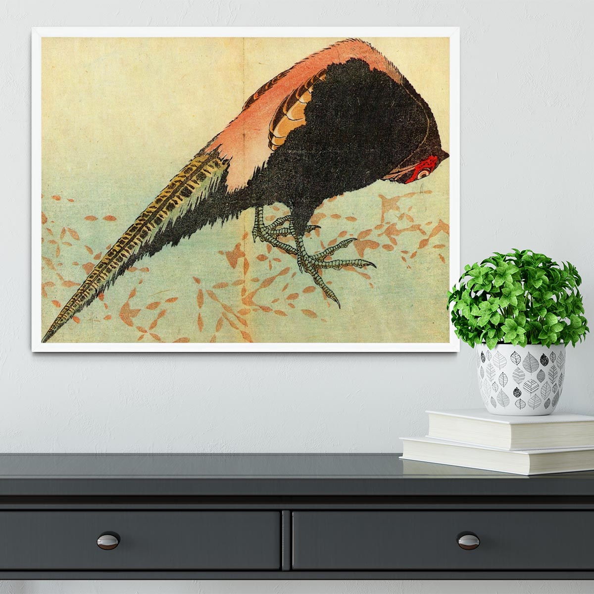 Pheasant on the snow by Hokusai Framed Print - Canvas Art Rocks -6