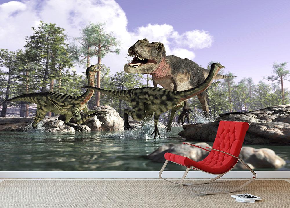 Photorealistic 3 D scene of a Tyrannosaurus Rex Wall Mural Wallpaper - Canvas Art Rocks - 3