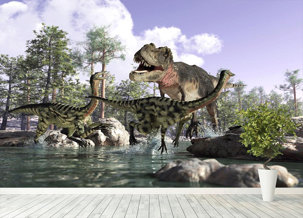 Photorealistic 3 D scene of a Tyrannosaurus Rex Wall Mural Wallpaper - Canvas Art Rocks - 4