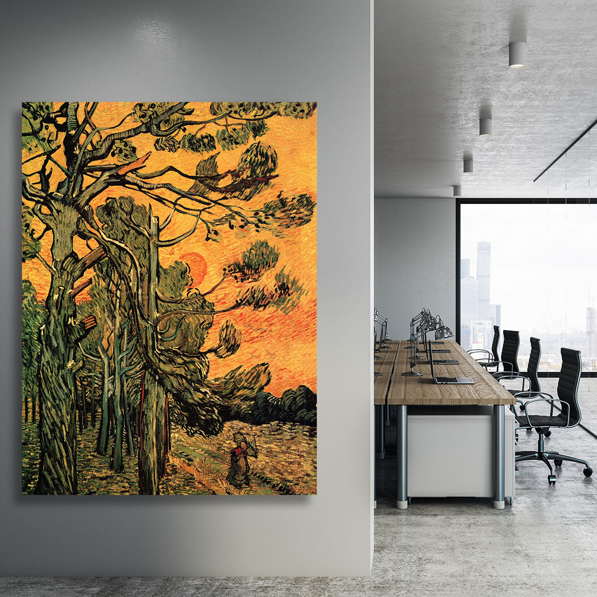 Pine Trees against a Red Sky with Setting Sun by Van Gogh Canvas Print or Poster - Canvas Art Rocks - 3