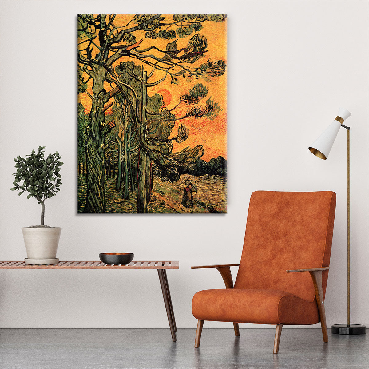 Pine Trees against a Red Sky with Setting Sun by Van Gogh Canvas Print or Poster - Canvas Art Rocks - 6