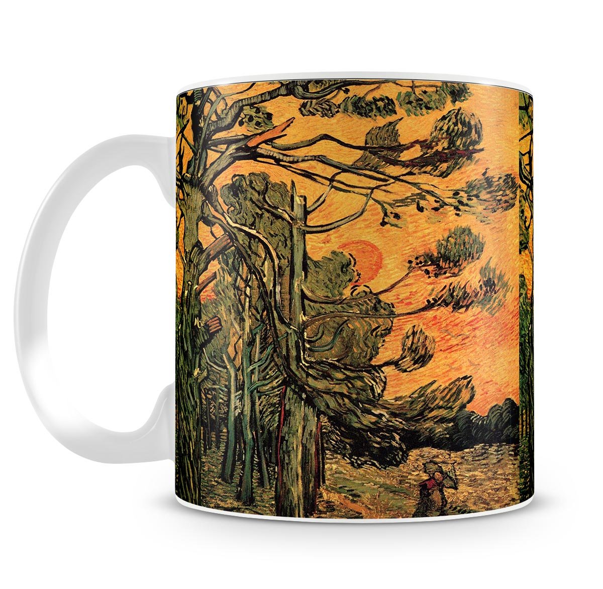 Pine Trees against a Red Sky with Setting Sun by Van Gogh Mug - Canvas Art Rocks - 4