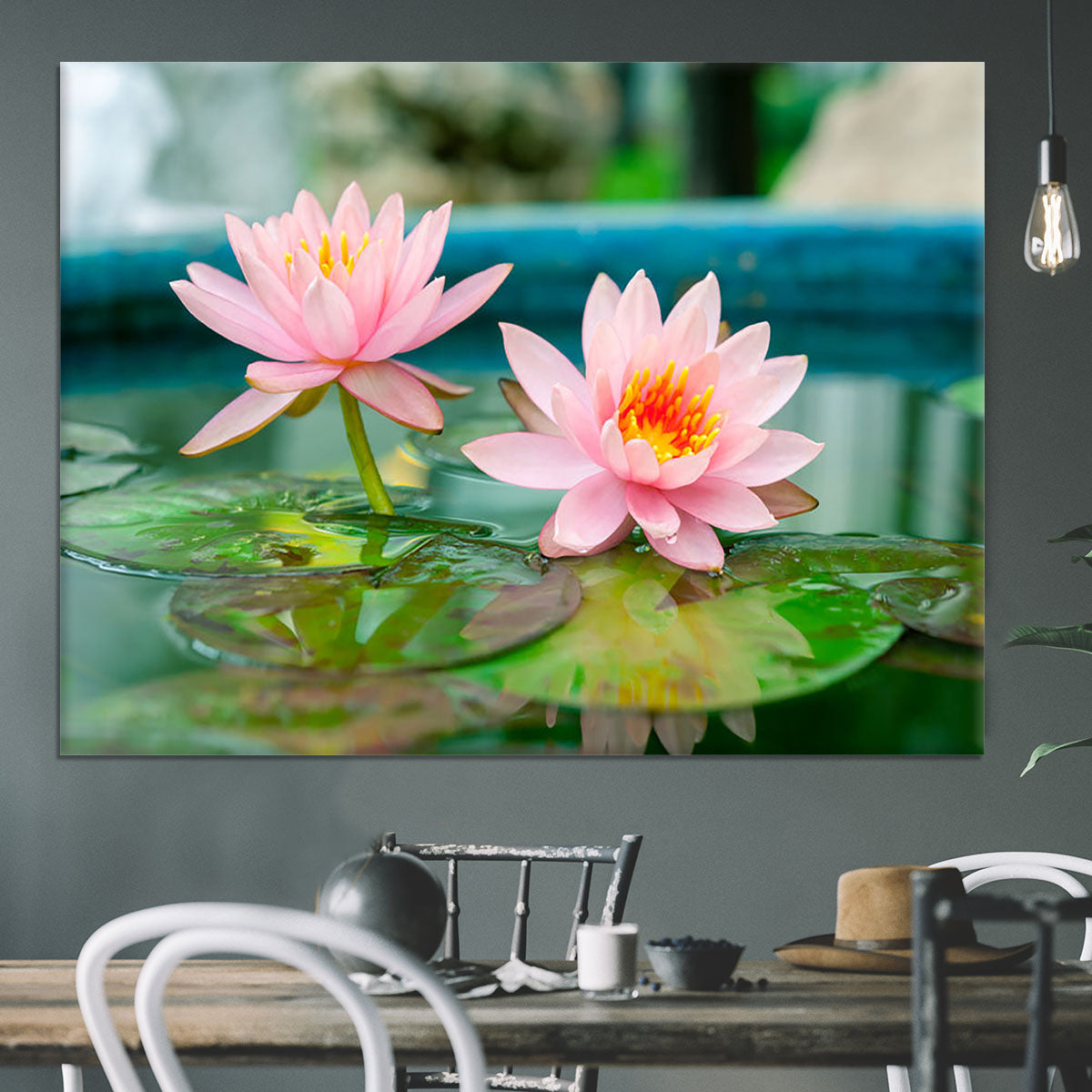 Pink Lotus or water lily in pond Canvas Print or Poster - Canvas Art Rocks - 3