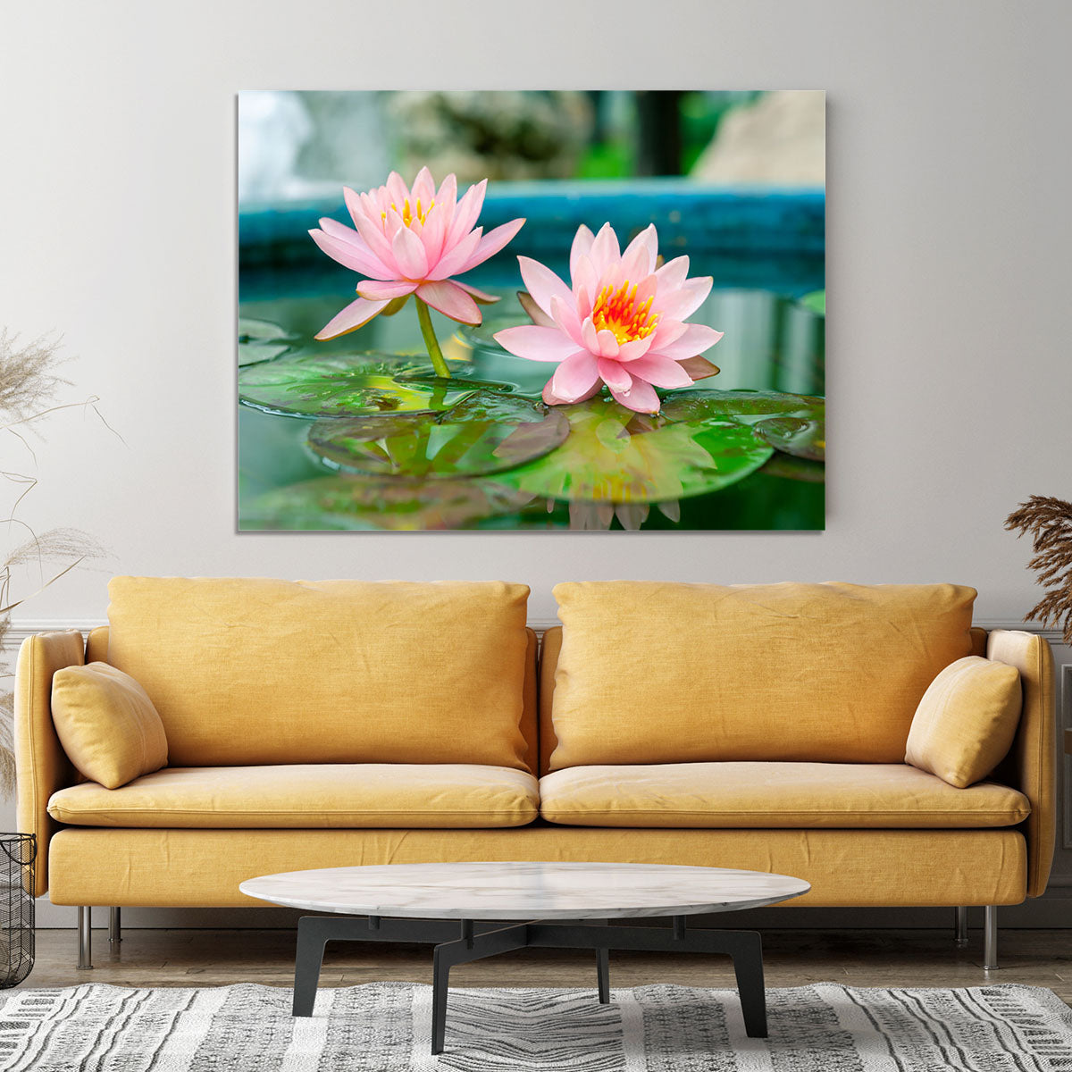 Pink Lotus or water lily in pond Canvas Print or Poster - Canvas Art Rocks - 4