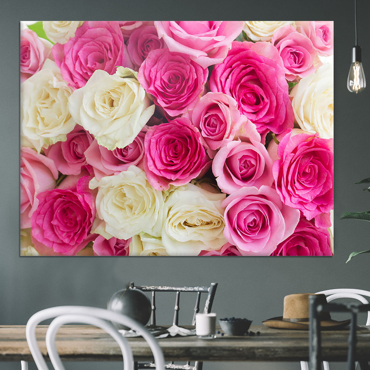 Pink and white fresh rose flowers Canvas Print or Poster - Canvas Art Rocks - 3
