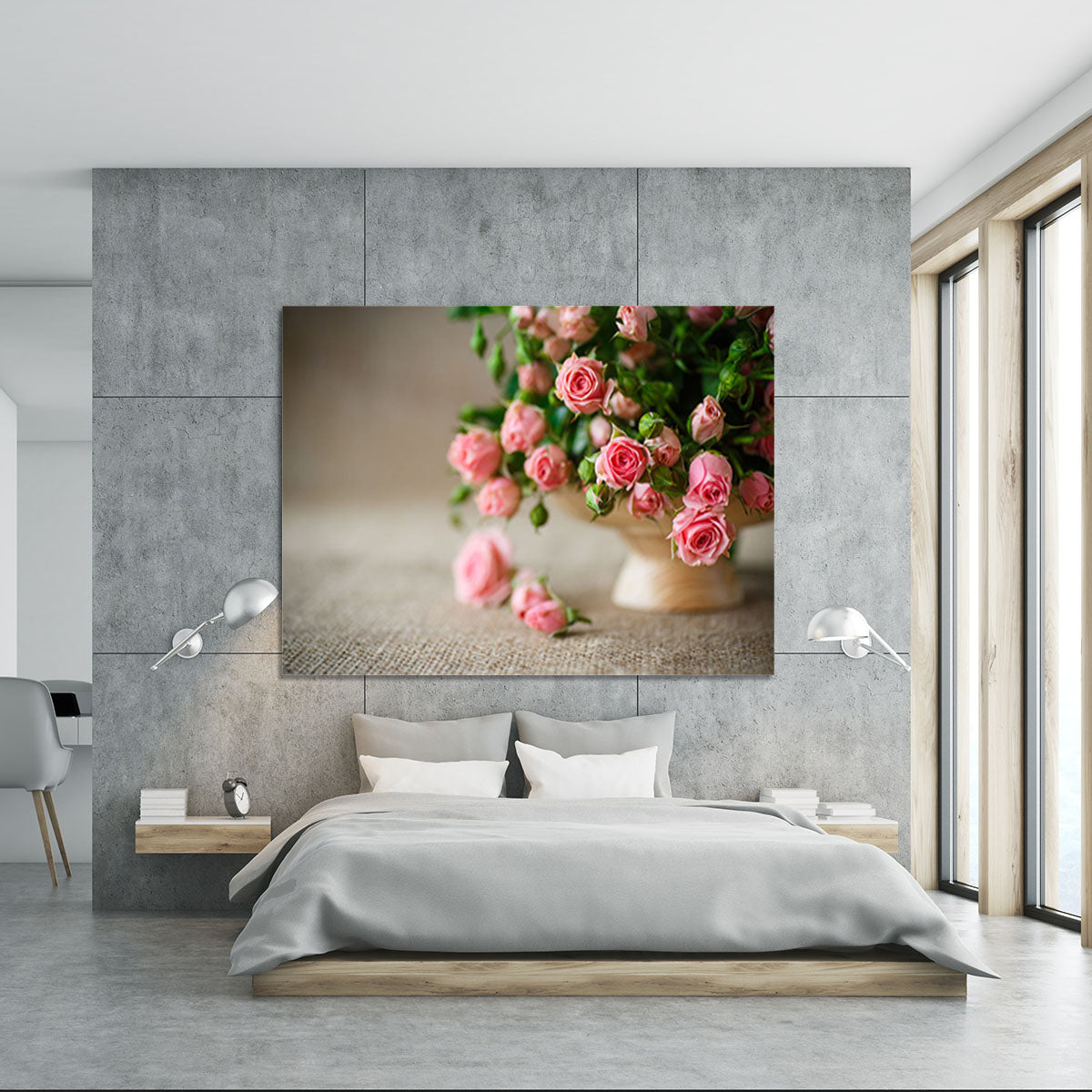 Pink roses on an old table of burlap Canvas Print or Poster - Canvas Art Rocks - 5