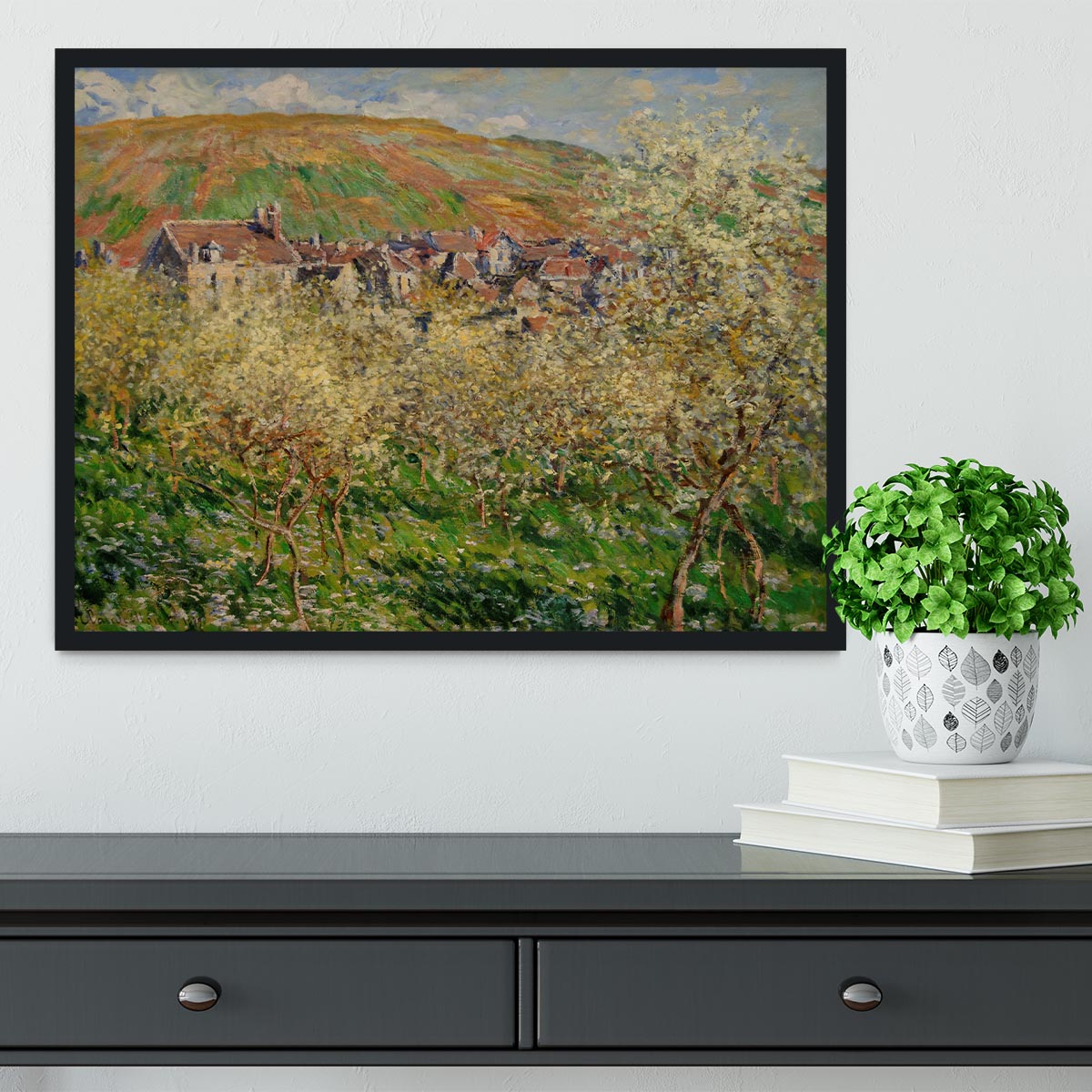 Plum trees in blossom by Monet Framed Print - Canvas Art Rocks - 2