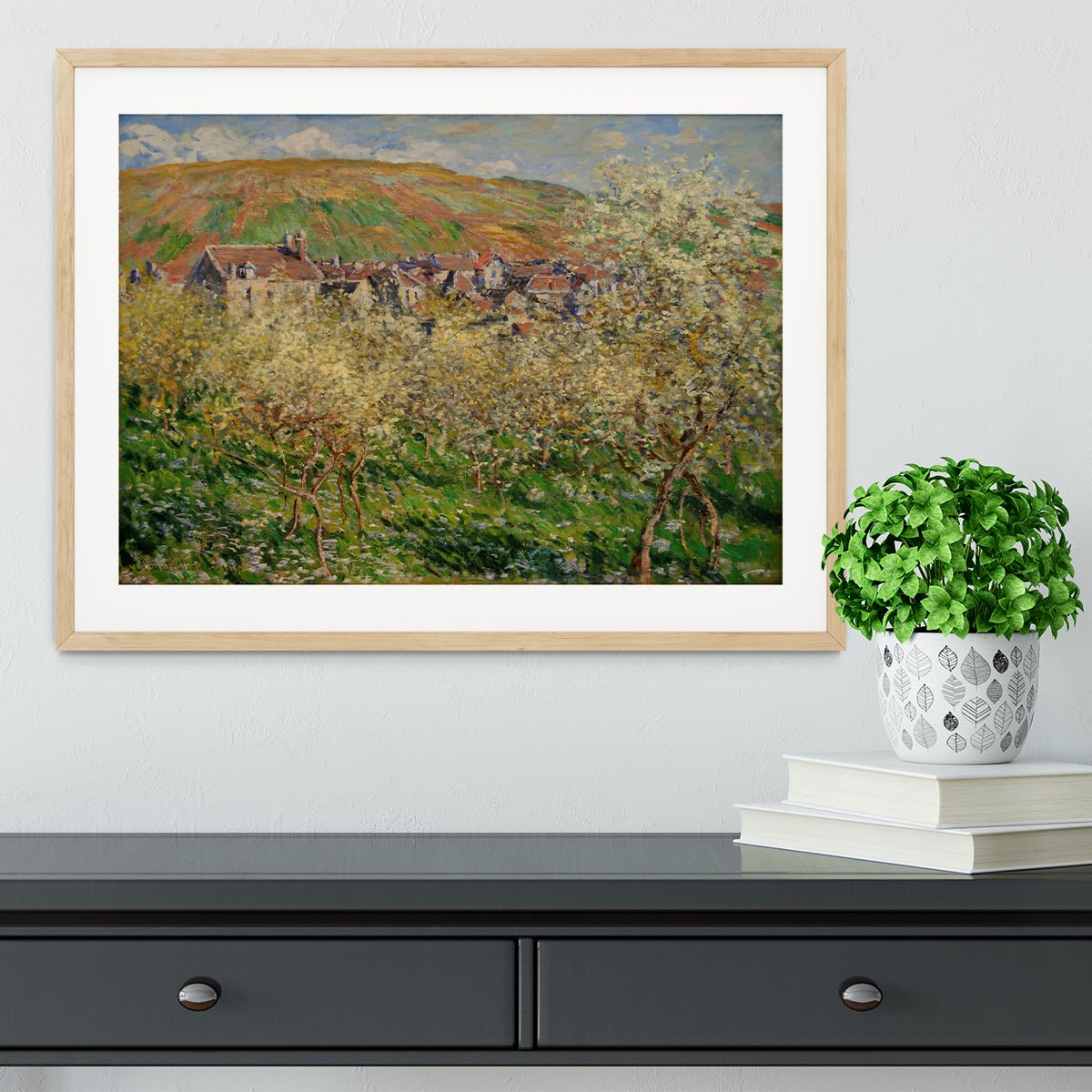 Plum trees in blossom by Monet Framed Print - Canvas Art Rocks - 3