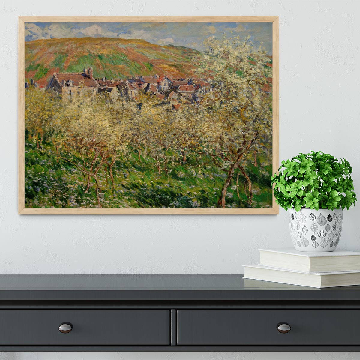Plum trees in blossom by Monet Framed Print - Canvas Art Rocks - 4