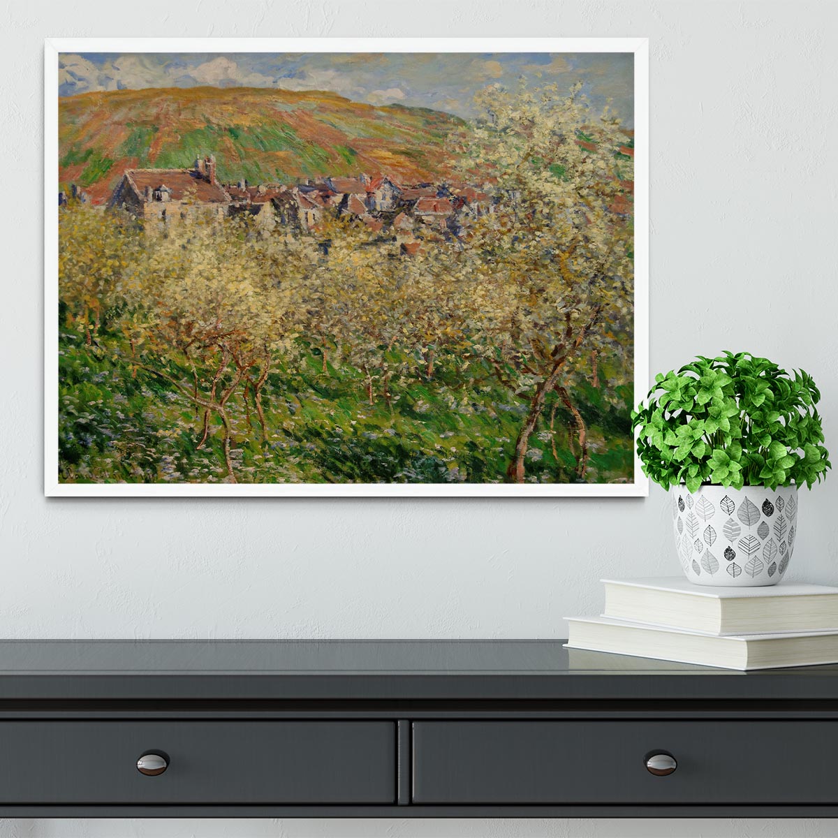 Plum trees in blossom by Monet Framed Print - Canvas Art Rocks -6