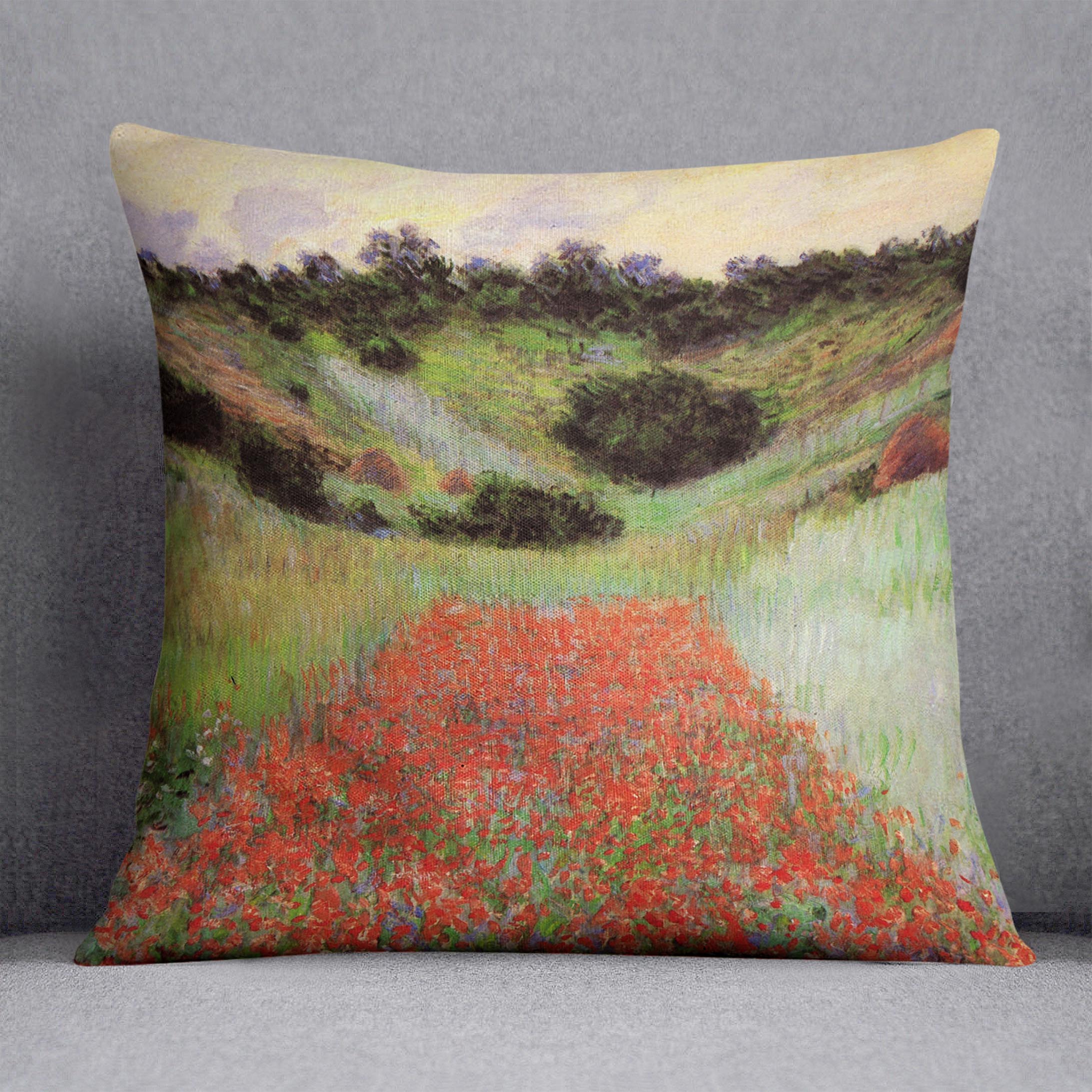 Poppy Field of Flowers in Giverny by Monet Cushion