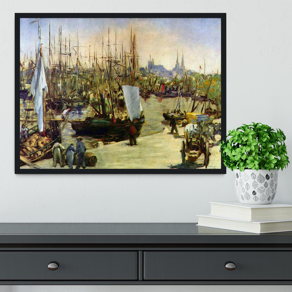 Port of Bordeaux by Manet Framed Print - Canvas Art Rocks - 2
