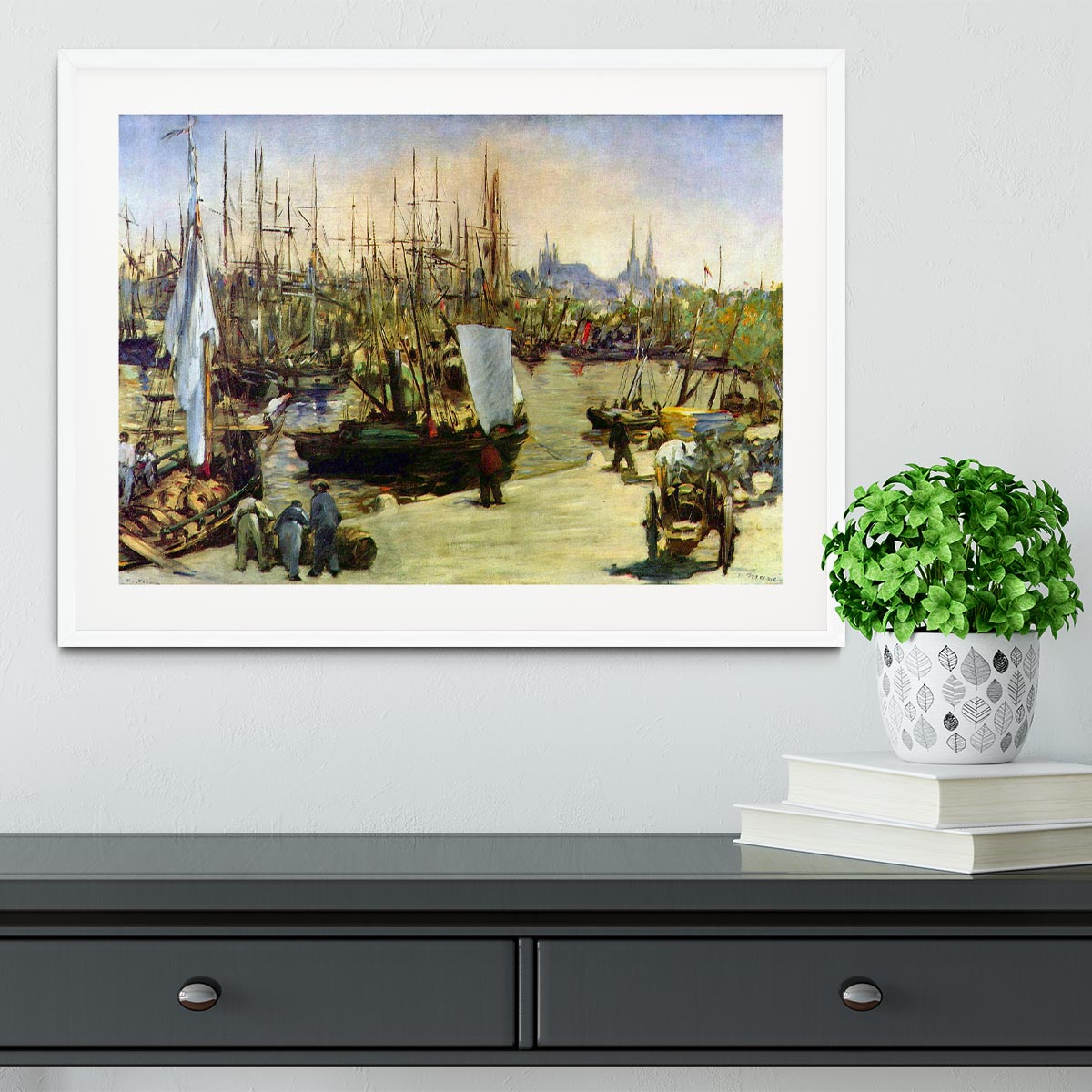 Port of Bordeaux by Manet Framed Print - Canvas Art Rocks - 5