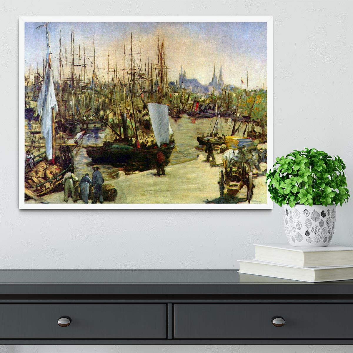 Port of Bordeaux by Manet Framed Print - Canvas Art Rocks -6