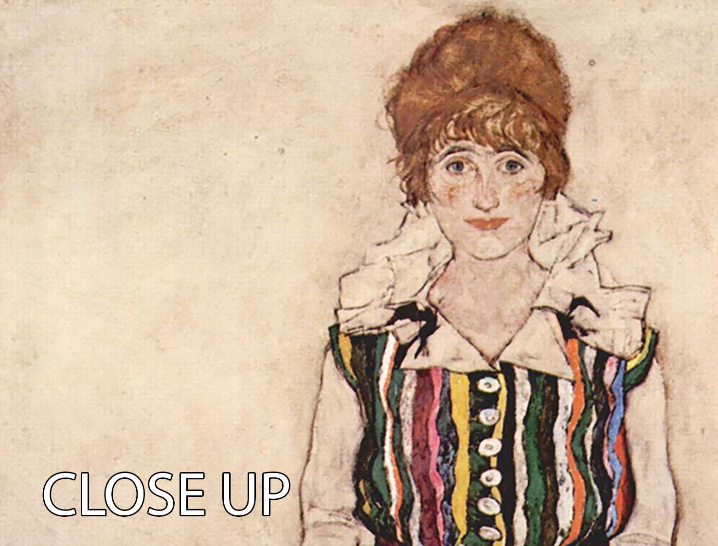 Portrait of Edith Egon Schiele in a striped dress by Egon Schiele 3 Split Panel Canvas Print - Canvas Art Rocks - 3