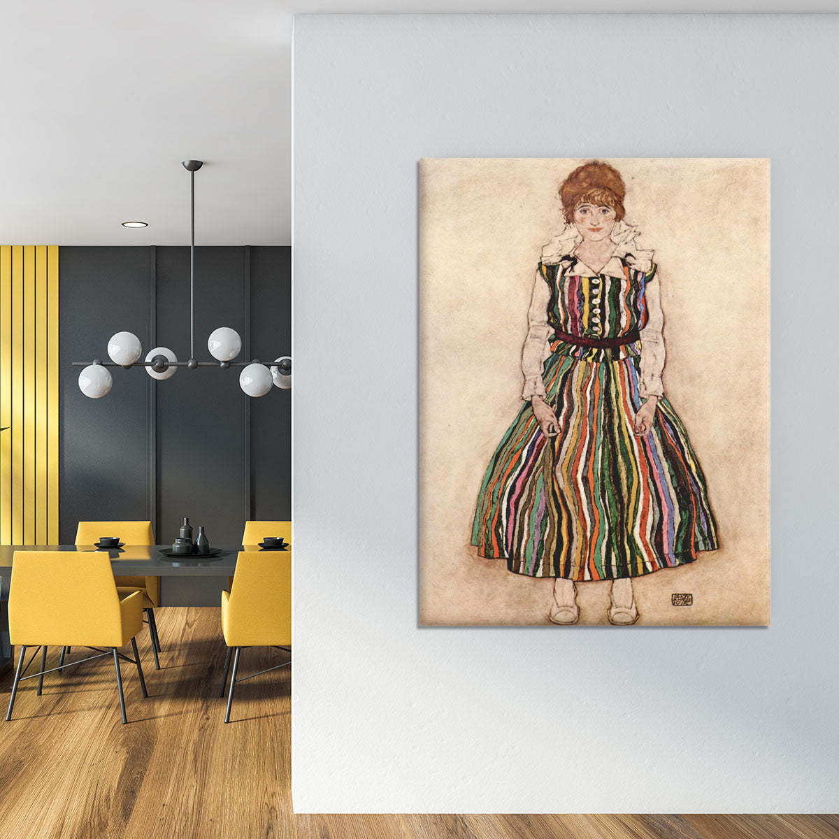 Portrait of Edith Egon Schiele in a striped dress by Egon Schiele Canvas Print or Poster - Canvas Art Rocks - 4