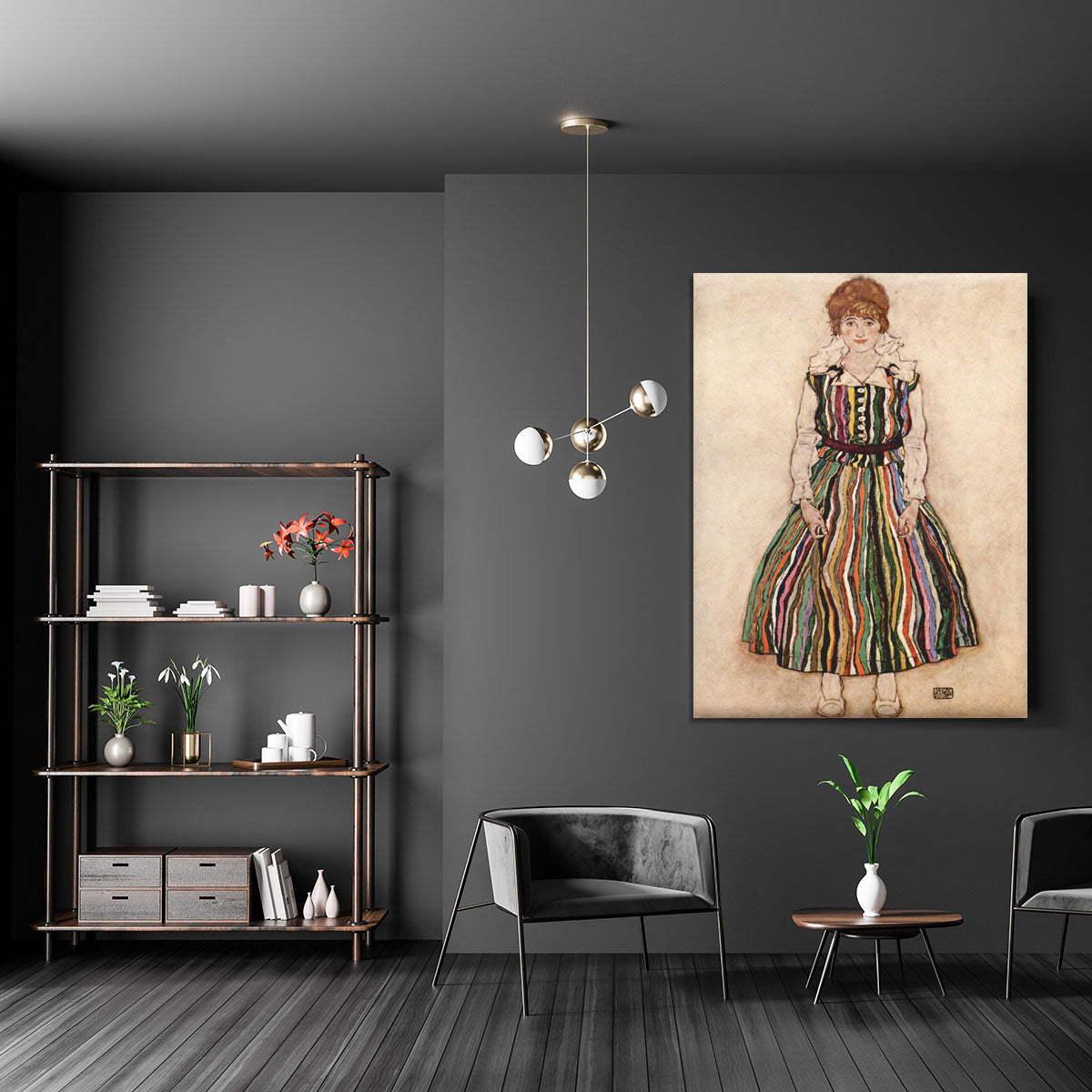 Portrait of Edith Egon Schiele in a striped dress by Egon Schiele Canvas Print or Poster - Canvas Art Rocks - 5