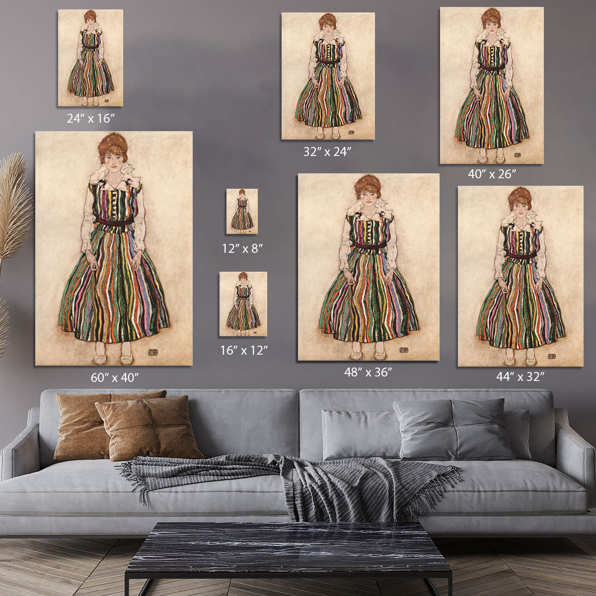 Portrait of Edith Egon Schiele in a striped dress by Egon Schiele Canvas Print or Poster - Canvas Art Rocks - 7