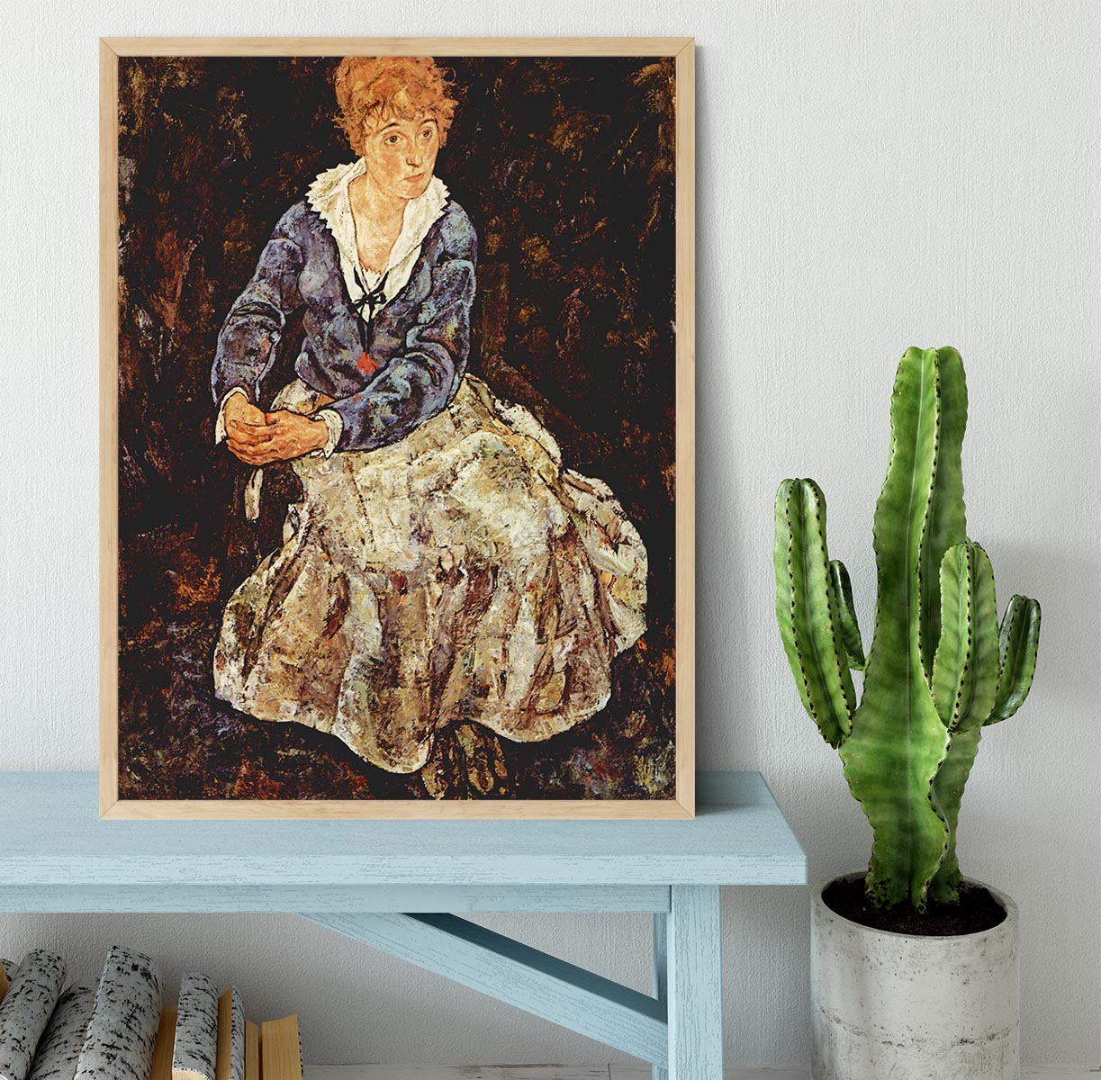 Portrait of Edith Egon Schiele sitting by Egon Schiele Framed Print - Canvas Art Rocks - 4