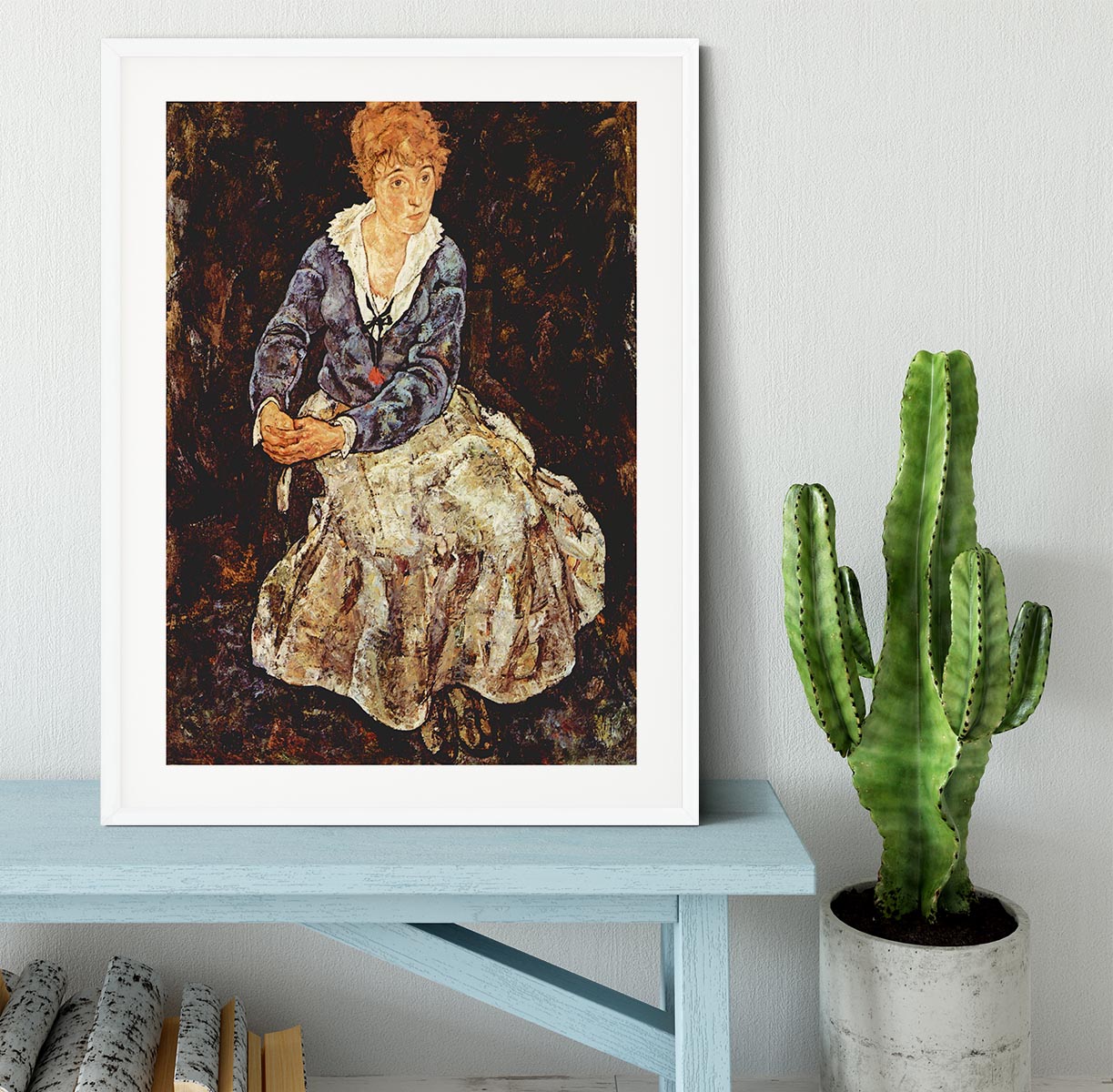 Portrait of Edith Egon Schiele sitting by Egon Schiele Framed Print - Canvas Art Rocks - 5