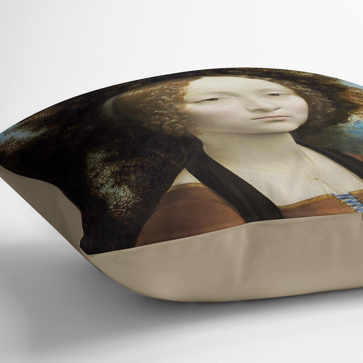 Portrait of Ginevra de Benci by Da Vinci Cushion