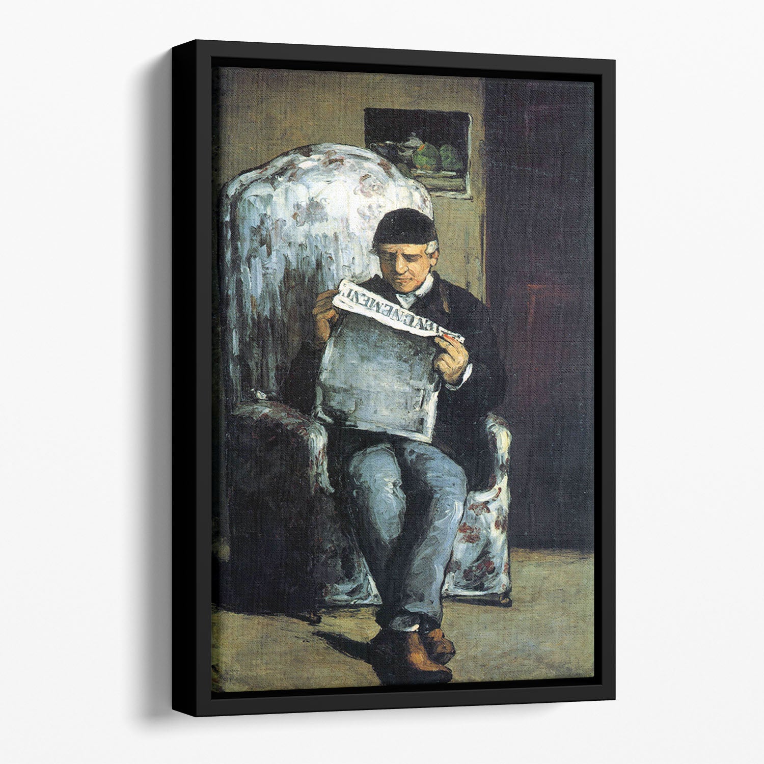 Portrait of Louis-Auguste Cezanne the father of the artist reading from L'EvÇnement by Cezanne Floating Framed Canvas - Canvas Art Rocks - 1