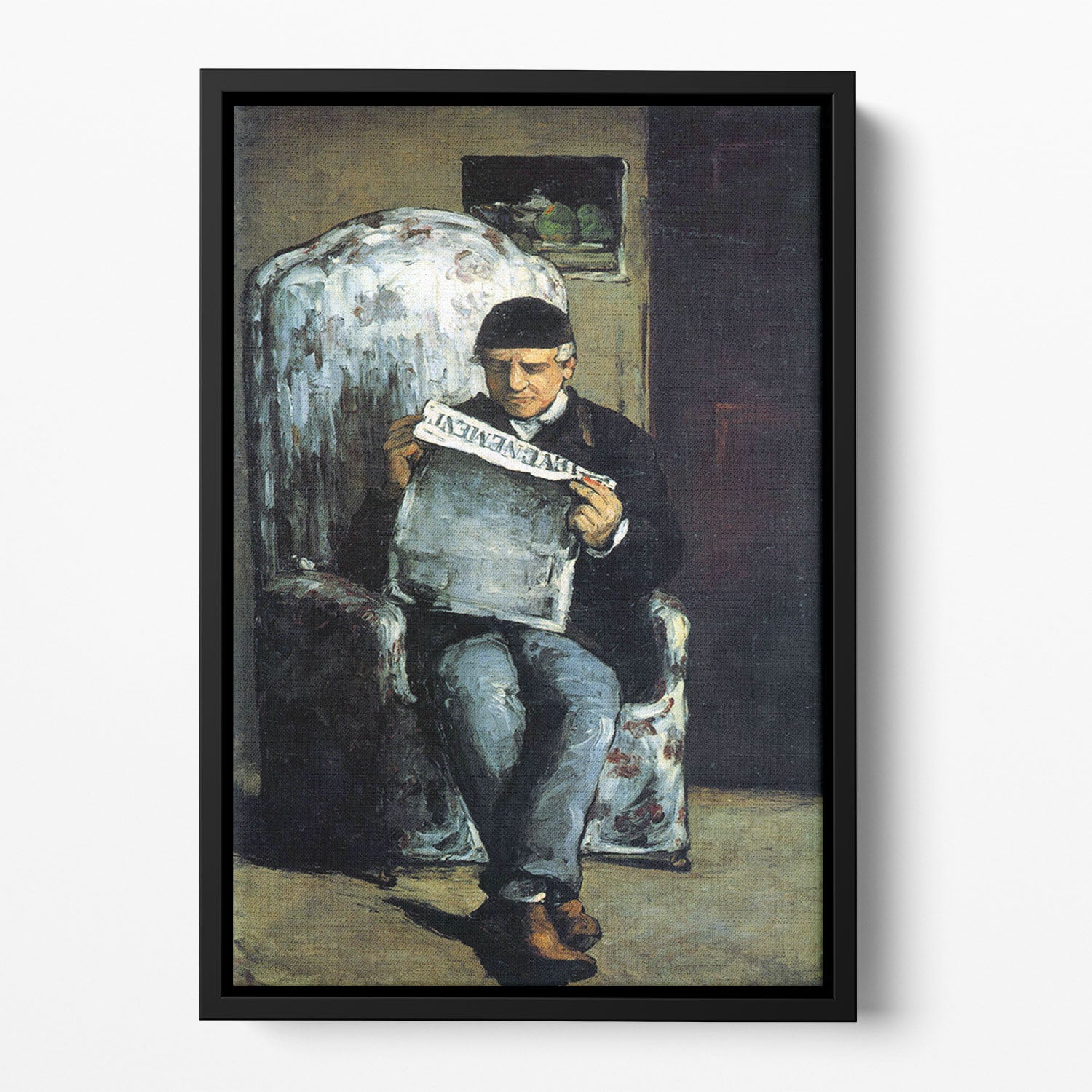 Portrait of Louis-Auguste Cezanne the father of the artist reading from L'EvÇnement by Cezanne Floating Framed Canvas - Canvas Art Rocks - 2